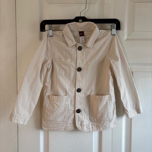 Tea Collection Other - Tea Collection Boys Ivory Stripe Blazer Suit Jacket Cotton S 4-5 Formal Pocket